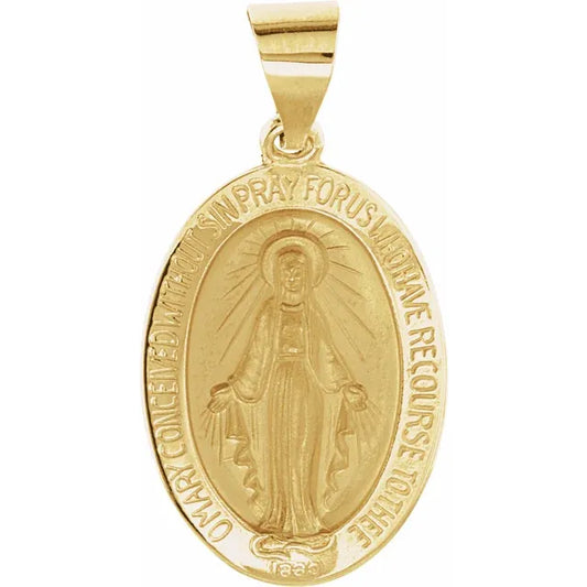 14K Gold 15x11.5 mm Oval Hollow Miraculous Medal