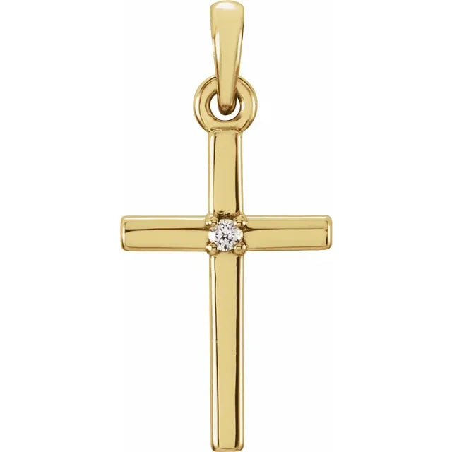 14K Gold Natural White Shapphire Cross Pendant