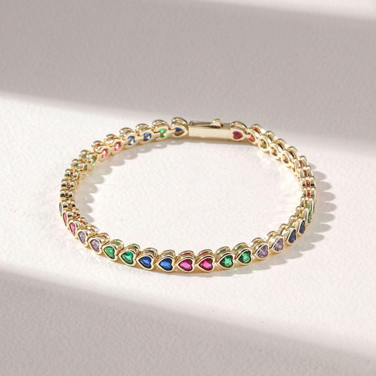Rainbow heart tennis bracelet 1