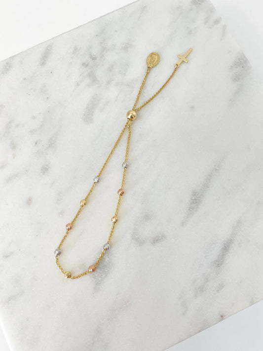 Rosary Three Gold Adjustable Bracelets Gold 18k