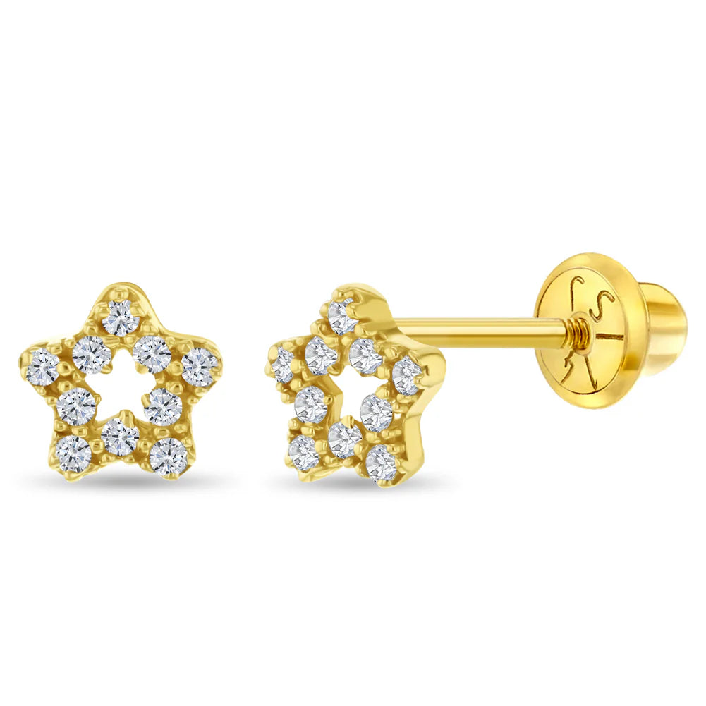 14K Gold CZ Encrusted Star Earrings