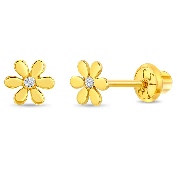 18k Gold Tiny Flower CZ Earrings
