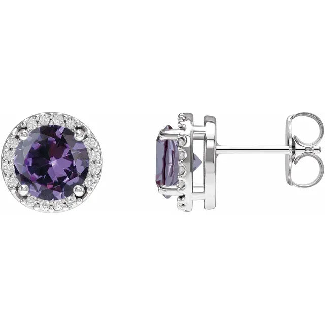 14K Lab-Grown Alexandrite & .05 CTW Natural Diamond Halo-Style Earrings