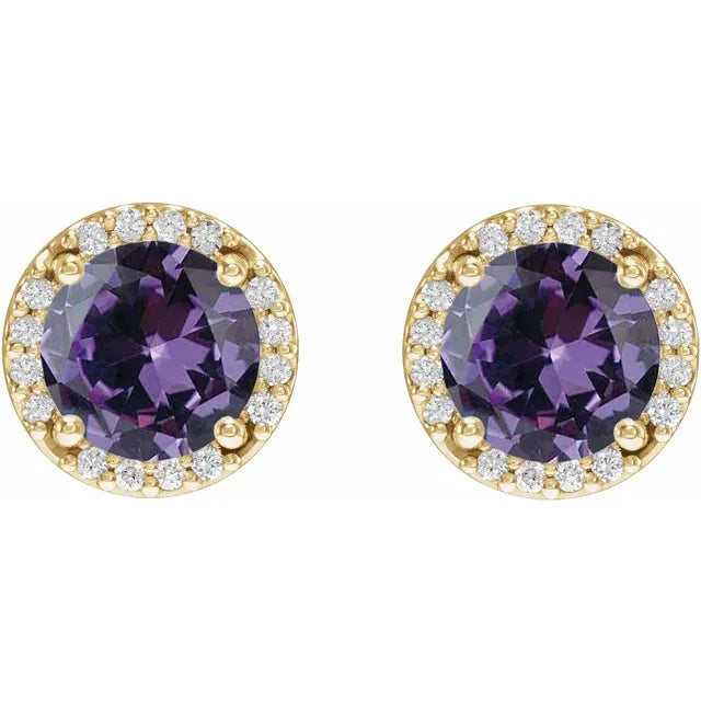 14K Lab-Grown Alexandrite & .05 CTW Natural Diamond Halo-Style Earrings