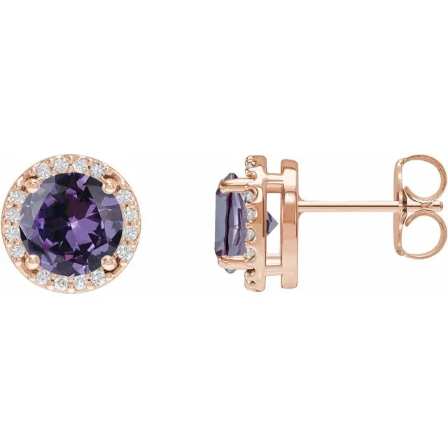 14K Lab-Grown Alexandrite & .05 CTW Natural Diamond Halo-Style Earrings