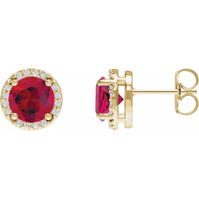 14K Lab-Grown Alexandrite & .05 CTW Natural Diamond Halo-Style Earrings