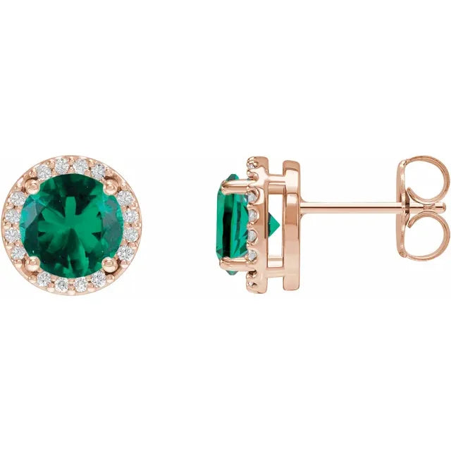 14K Lab-Grown Alexandrite & .05 CTW Natural Diamond Halo-Style Earrings