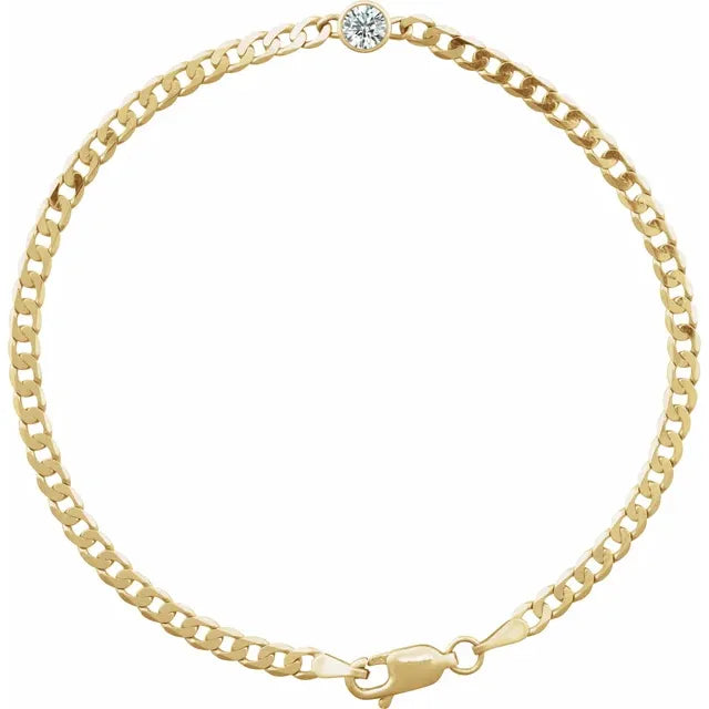 14K Yellow 1/5 CT Natural Diamond Link 7" Bracelet