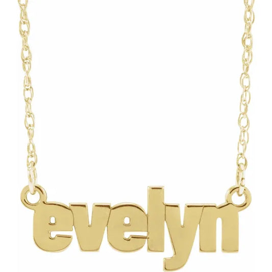 14K Yellow Block Nameplate Necklace