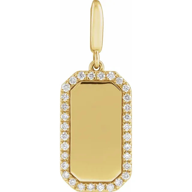 14K Yellow Engravable 1/6 CTW Natural Diamond Dog Tag Charm/Pendant
