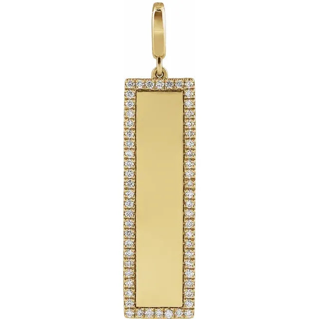 14K Yellow Engravable 1/3 CTW Natural Diamond Bar Charm/Pendant