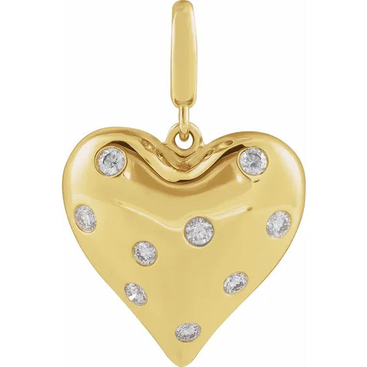 14K Yellow 1/6 CTW Natural Diamond Puffy Heart Charm/Pendant