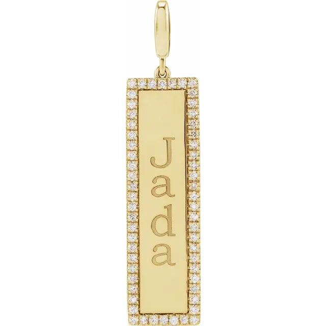 14K Yellow Engravable 1/3 CTW Natural Diamond Bar Charm/Pendant