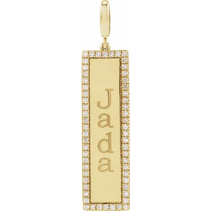 14K Yellow Engravable 1/3 CTW Natural Diamond Bar Charm/Pendant