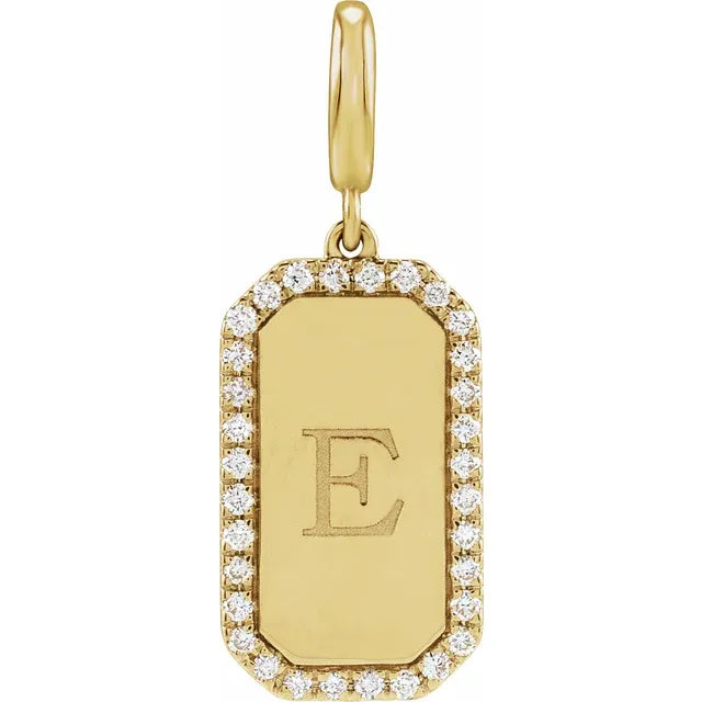 14K Yellow Engravable 1/6 CTW Natural Diamond Dog Tag Charm/Pendant