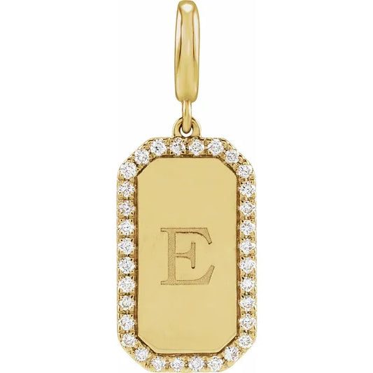 14K Yellow Engravable 1/6 CTW Natural Diamond Dog Tag Charm/Pendant