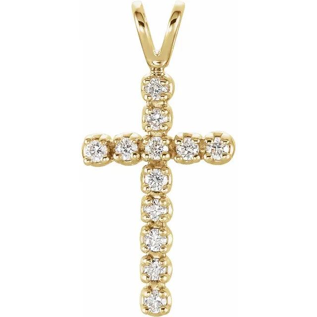 14K Gold 1/8 CTW Natural Diamond Cross Pendant