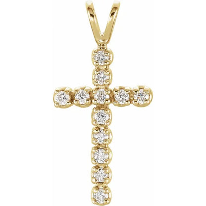 14K Gold 1/8 CTW Natural Diamond Cross Pendant