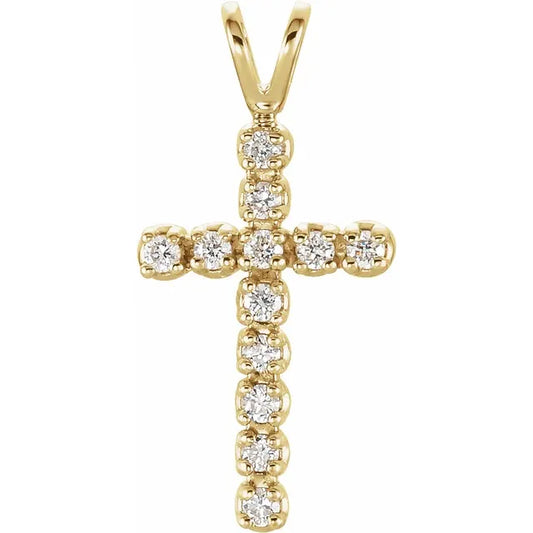 14K Gold 1/8 CTW Natural Diamond Cross Pendant