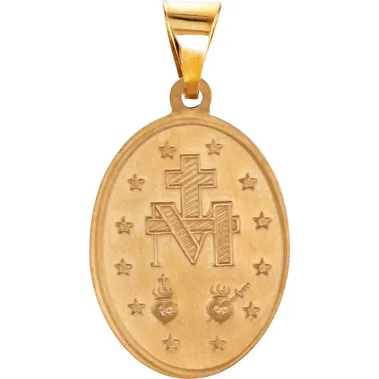 14K Gold 15x11.5 mm Oval Hollow Miraculous Medal