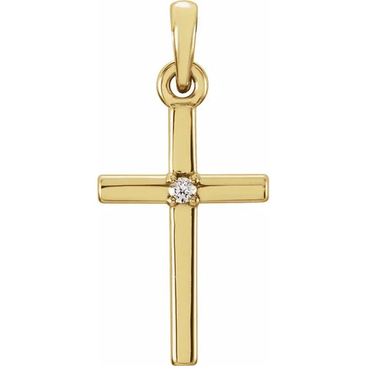 14K Gold Natural White Shapphire Cross Pendant