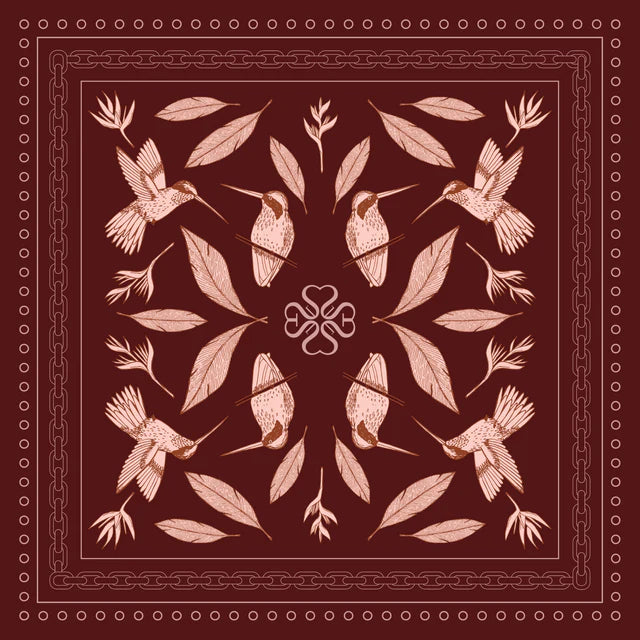 Burgundy Hummingbird Silk Scarf