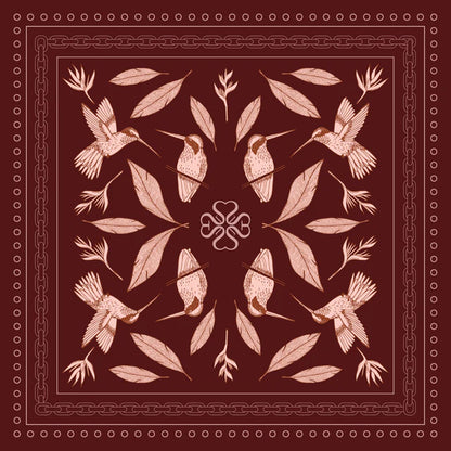 Burgundy Hummingbird Silk Scarf