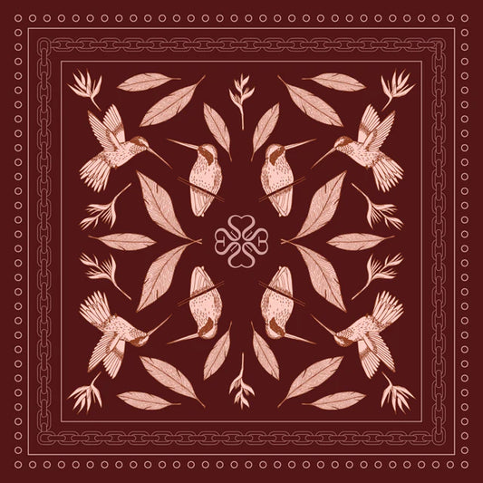 Burgundy Hummingbird Silk Scarf