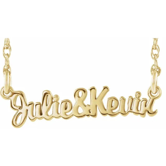 14K Yellow Script Couples Name Necklace
