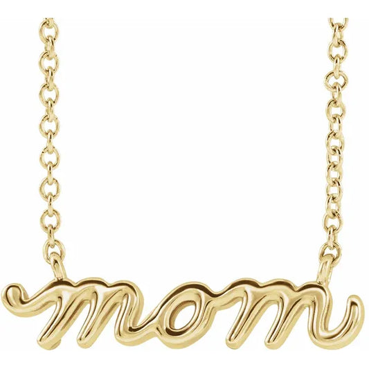 14K Yellow Petite Mom Script Necklace