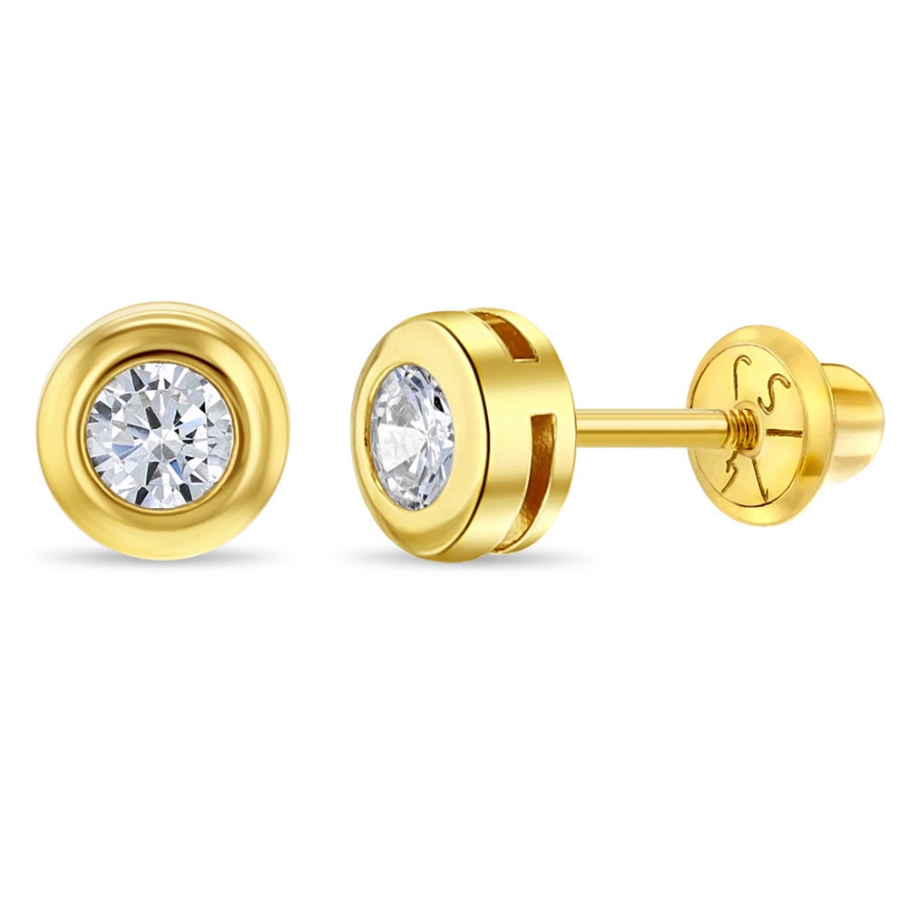 Bezel Cubic Zirconia Earrings in 14k Gold | By Sandra Frometa