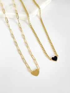 Black heart gold necklace