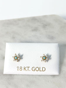 Pearl & turquoise flower gold earrings
