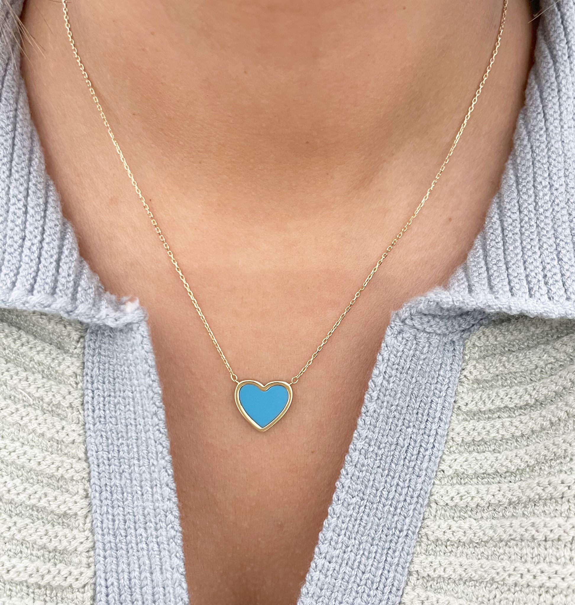 Turquoise heart gold necklace