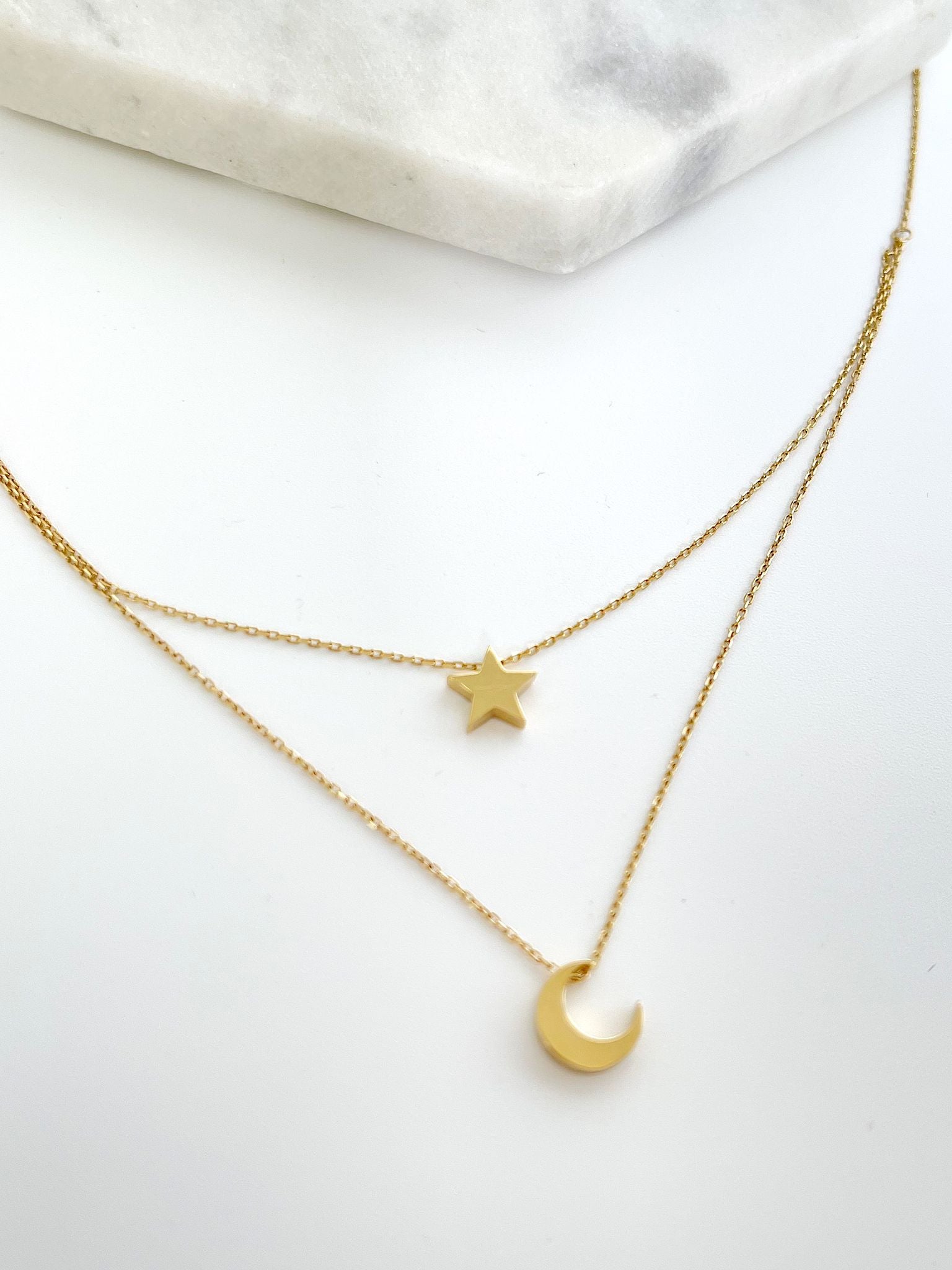 Star and moon doble gold necklace