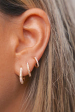 Load image into Gallery viewer, Mini gold zircon hoops
