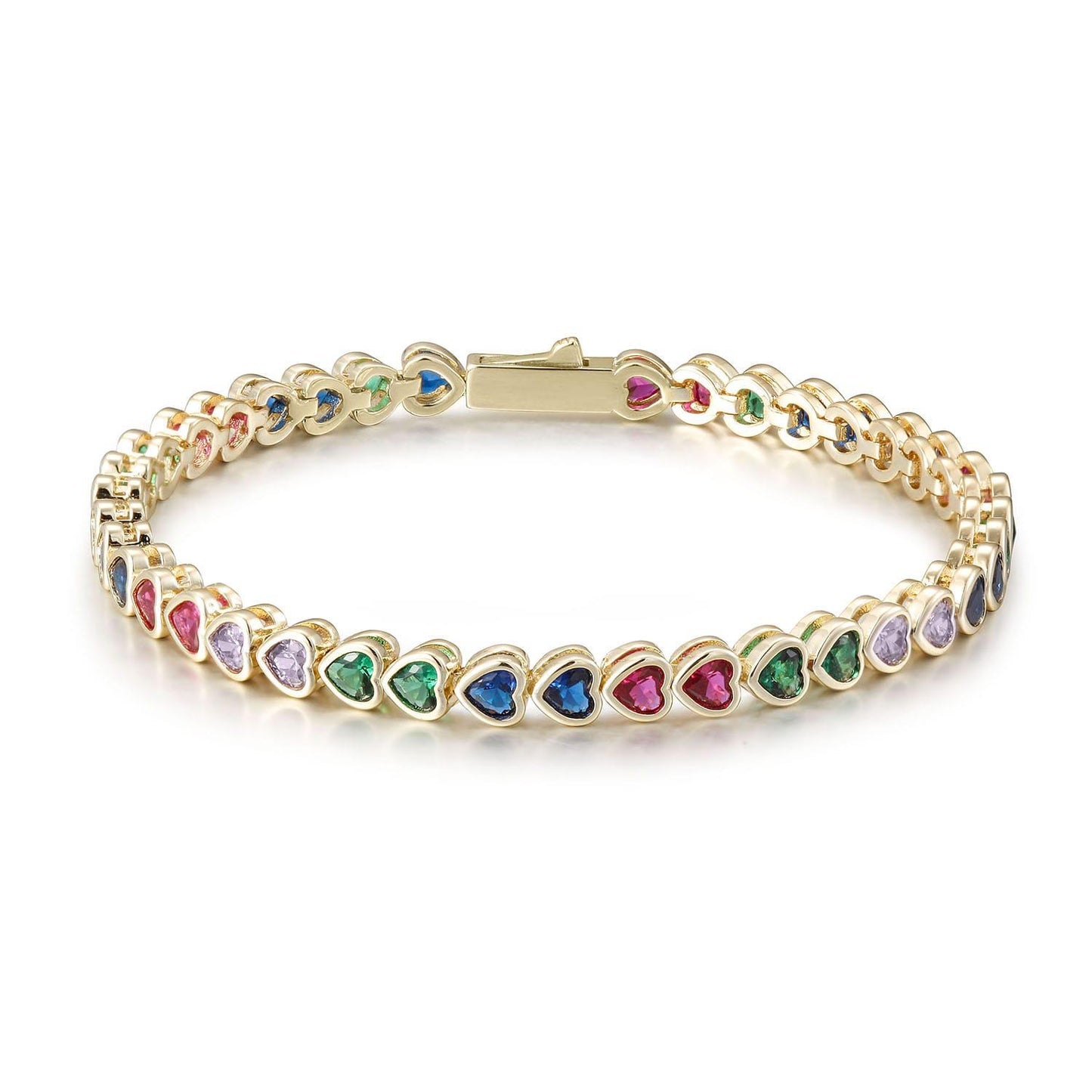 Rainbow heart tennis bracelet