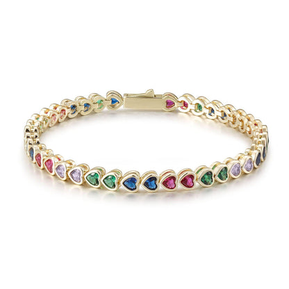 Rainbow heart tennis bracelet
