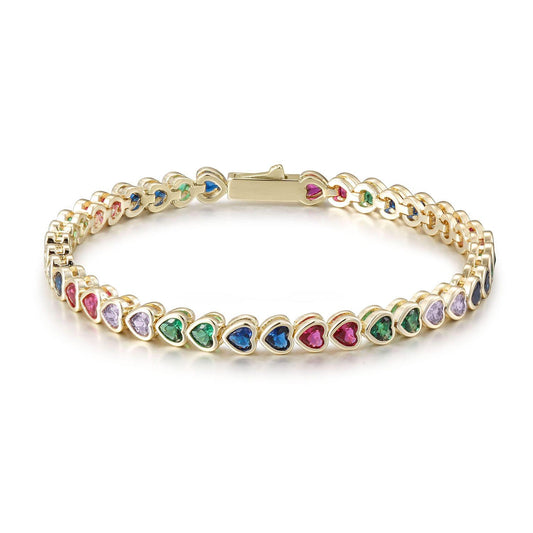 Rainbow heart tennis bracelet