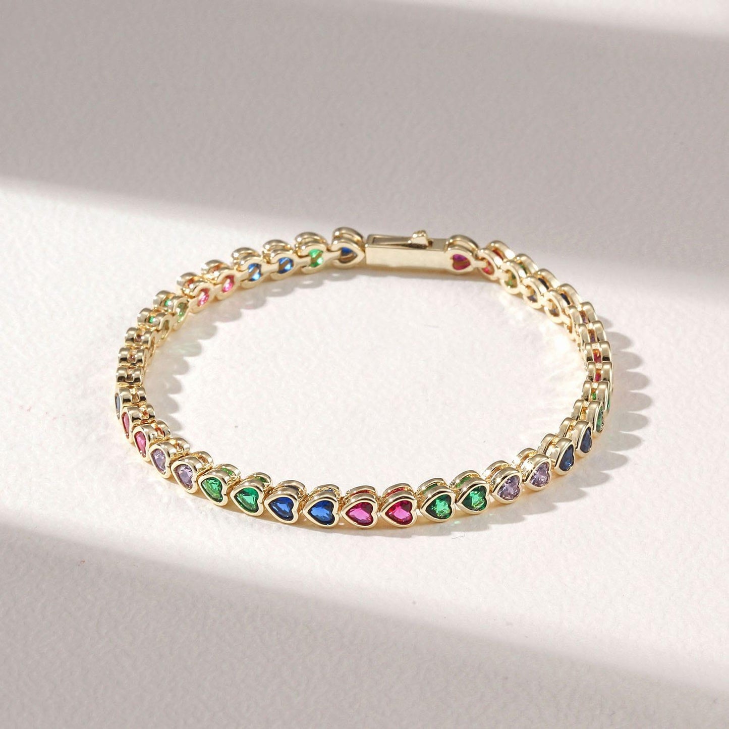 Rainbow heart tennis bracelet 1