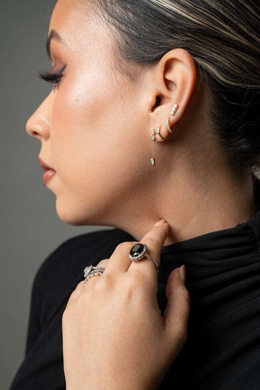 14K Gold Baguette Cut Huggie Earrings