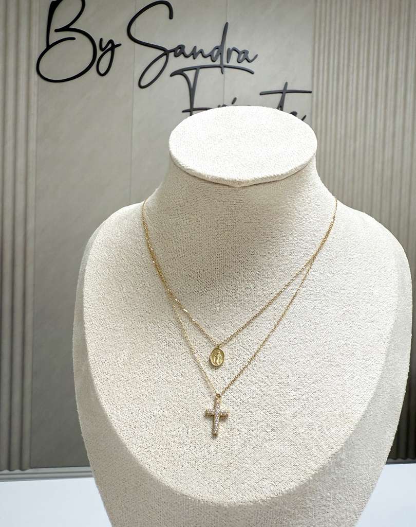 Double Necklace Cross 18k Gold