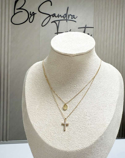 Double Necklace Cross 18k Gold
