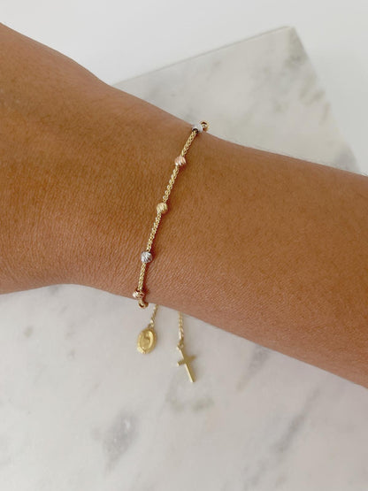 Rosary Three Gold Adjustable Bracelets Gold 18k