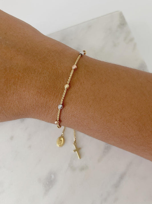 Rosary Three Gold Adjustable Bracelets Gold 18k