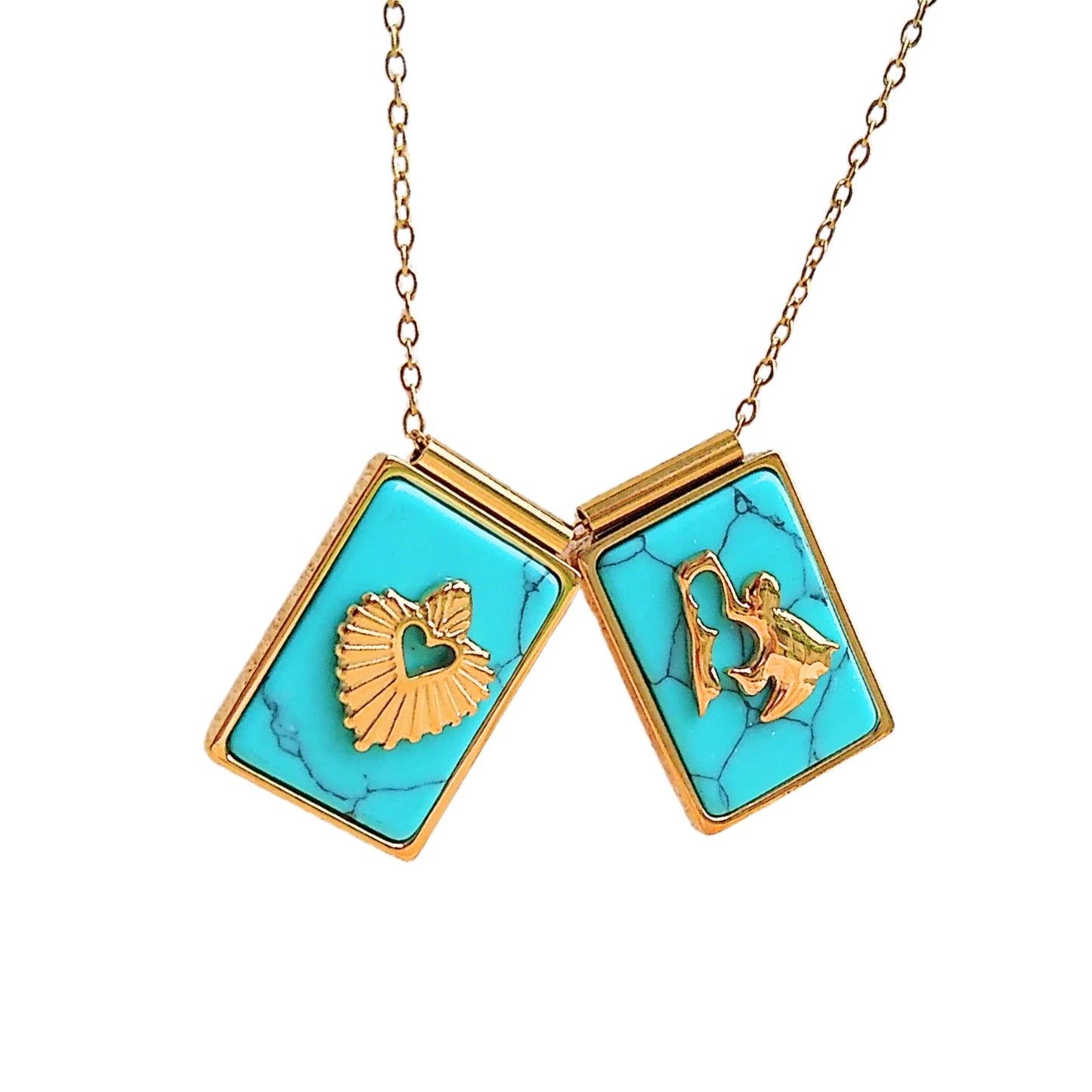 'SCAPULAR' Virgin & Sacred Heart -Turquoise-