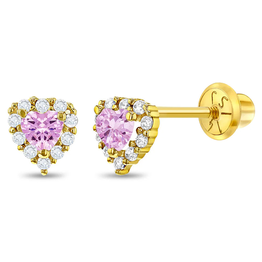 14k Princess Heart CZ Girls Earrings