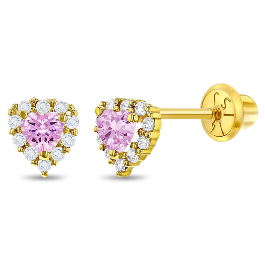14k Princess Heart CZ Girls Earrings
