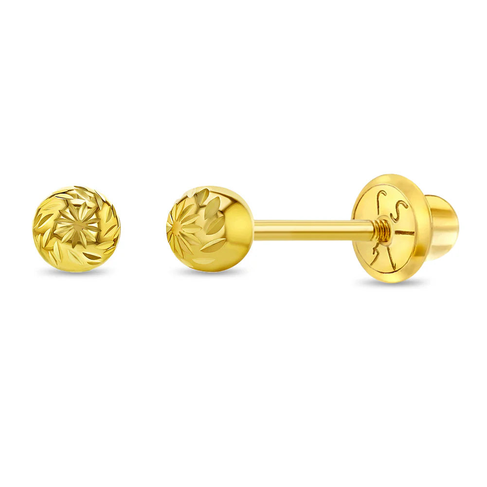 14k Diamond Cut Ball Toddler Earrings