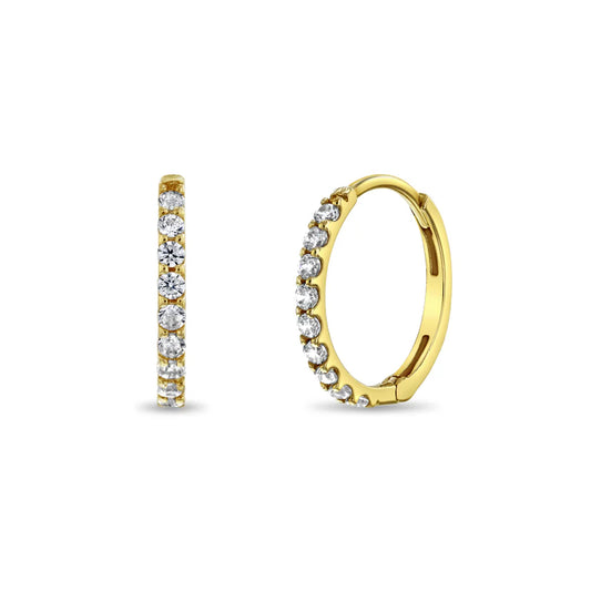 14k Jeweled CZ Huggie Girl Earrings